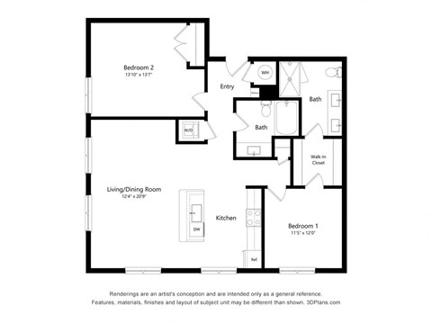 2 bedroom 2 bathroom 2L ALT Floor Plan at Exchange at Rock Hill, Rock HIll, SC